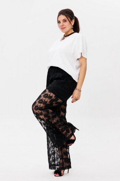 Черные кружевные брюки-палаццо с пайетками, эффектные, нарядные Anelli 1517 роскошь - фото 12