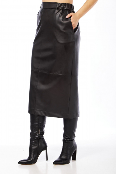 Миди юбка из текстиля с разрезом для повседневных образов AVA fashion М-102 черный - фото 3