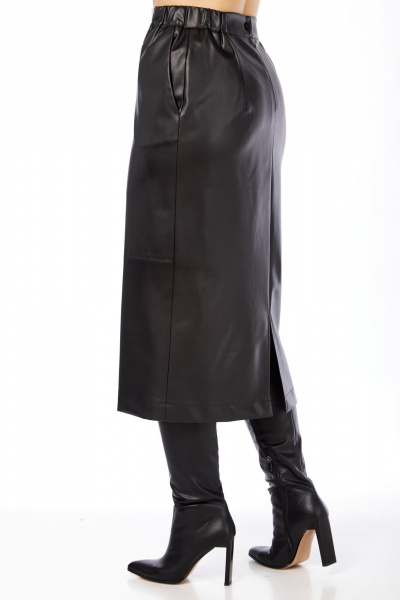 Миди юбка из текстиля с разрезом для повседневных образов AVA fashion М-102 черный - фото 4