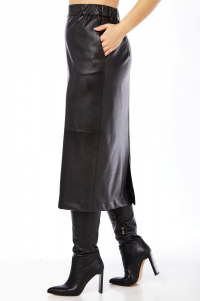 Миди юбка из текстиля с разрезом для повседневных образов AVA fashion М-102 черный - фото 7