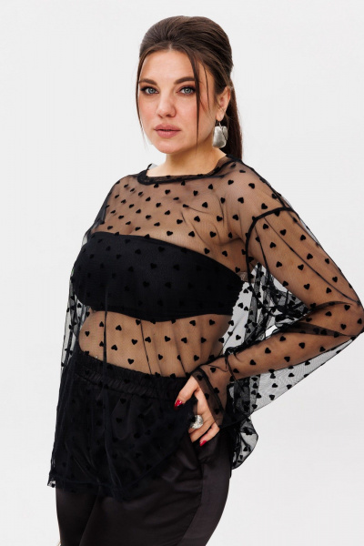 Круглогодичный оверсайз сетчатый лонгслив с сердечками Anelli 1516 сердечки - фото 8