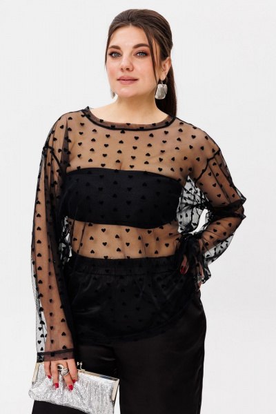 Круглогодичный оверсайз сетчатый лонгслив с сердечками Anelli 1516 сердечки - фото 1