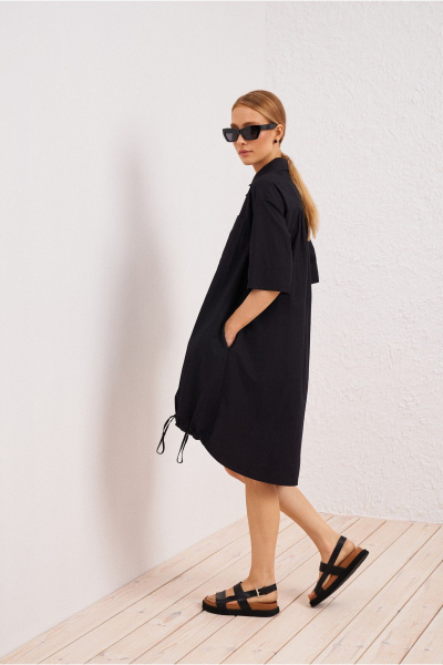 Платье черное из текстиля и хлопка в стиле на каждый день BURVIN 9523-81 - фото 2