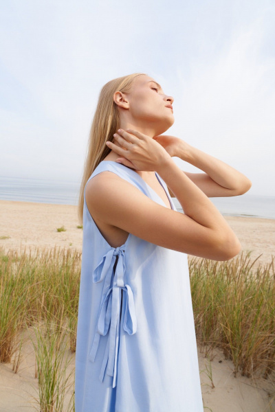 Платье голубое в стиле на каждый день из текстиля BURVIN 9525-81 - фото 3