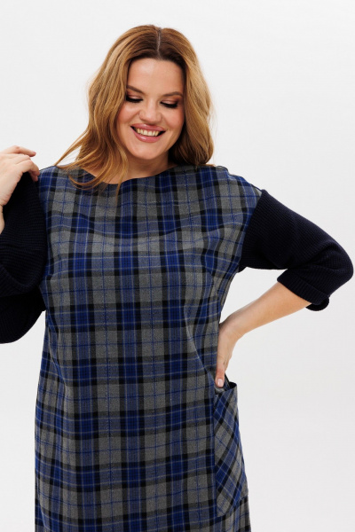 Длинное платье из вискозы и трикотажа с разрезом и съемным хомутом Michel chic 2175 синий,серый - фото 9