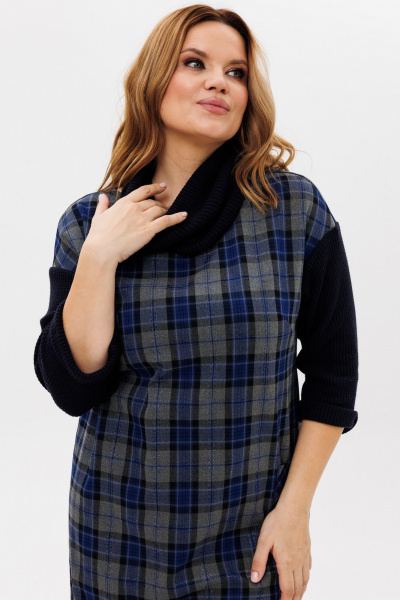 Длинное платье из вискозы и трикотажа с разрезом и съемным хомутом Michel chic 2175 синий,серый - фото 7