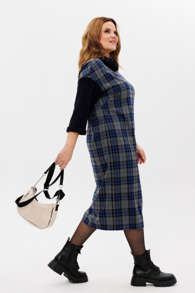 Длинное платье из вискозы и трикотажа с разрезом и съемным хомутом Michel chic 2175 синий,серый - фото 6