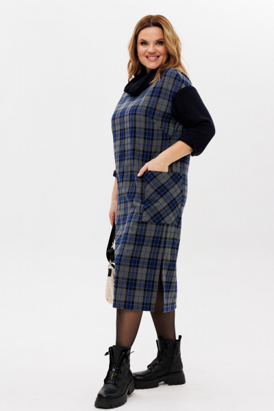 Длинное платье из вискозы и трикотажа с разрезом и съемным хомутом Michel chic 2175 синий,серый - фото 5