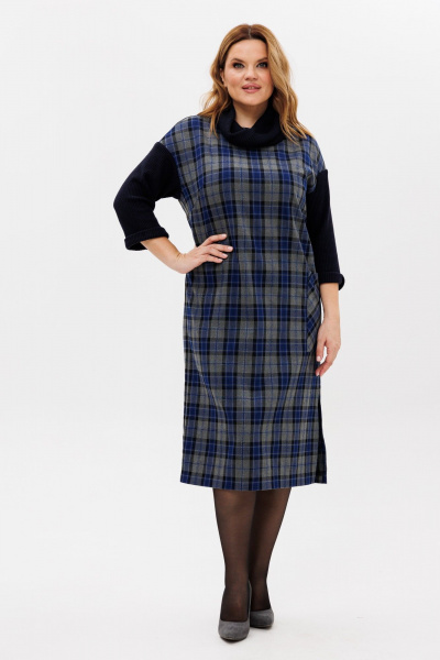 Длинное платье из вискозы и трикотажа с разрезом и съемным хомутом Michel chic 2175 синий,серый - фото 4