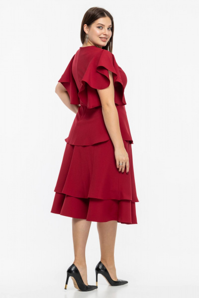 Нарядный деловой костюм из текстильного полотна с юбкой и блузой Avila 0974 бордовый - фото 9