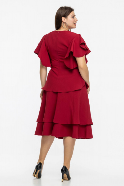 Нарядный деловой костюм из текстильного полотна с юбкой и блузой Avila 0974 бордовый - фото 8