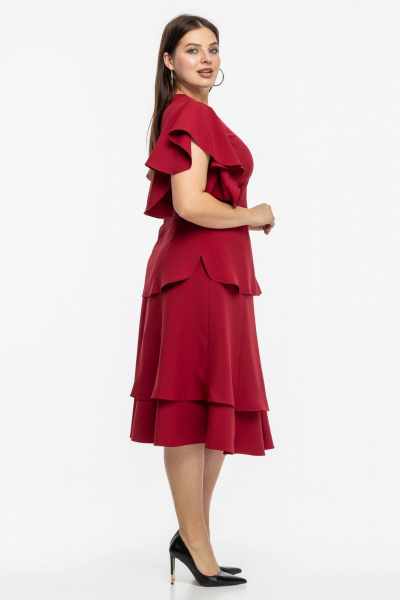 Нарядный деловой костюм из текстильного полотна с юбкой и блузой Avila 0974 бордовый - фото 7