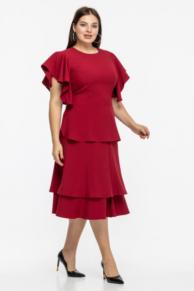 Нарядный деловой костюм из текстильного полотна с юбкой и блузой Avila 0974 бордовый - фото 5