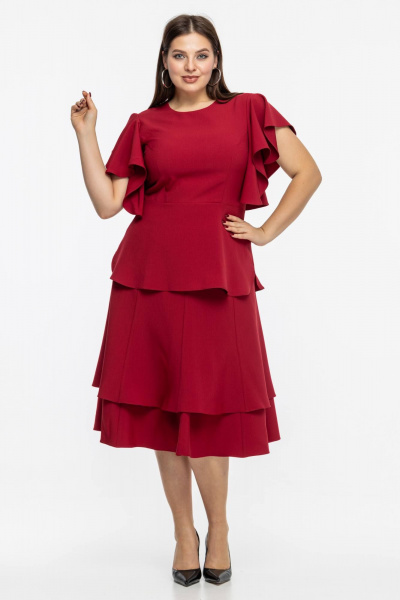Нарядный деловой костюм из текстильного полотна с юбкой и блузой Avila 0974 бордовый - фото 4