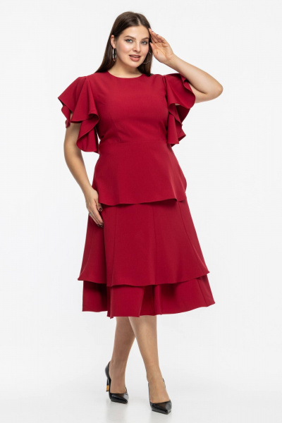 Нарядный деловой костюм из текстильного полотна с юбкой и блузой Avila 0974 бордовый - фото 3