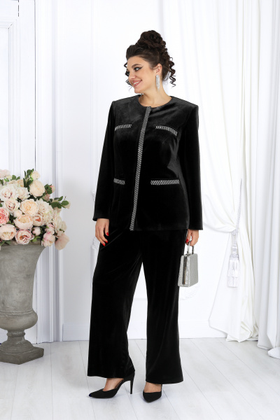 Элегантный костюм из велюра: жакет и брюки для деловых мероприятий Ninele 6039 черный - фото 2