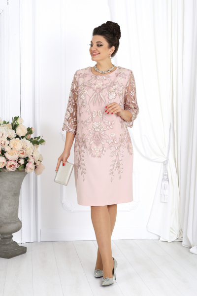 Кружевное платье-футляр, розовое, элегантное, для торжества Ninele 6053 темная пудра - фото 5
