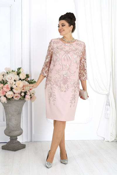 Кружевное платье-футляр, розовое, элегантное, для торжества Ninele 6053 темная пудра - фото 6