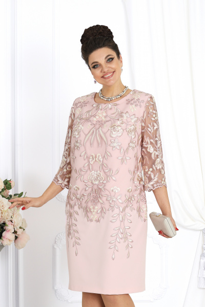 Кружевное платье-футляр, розовое, элегантное, для торжества Ninele 6053 темная пудра - фото 7