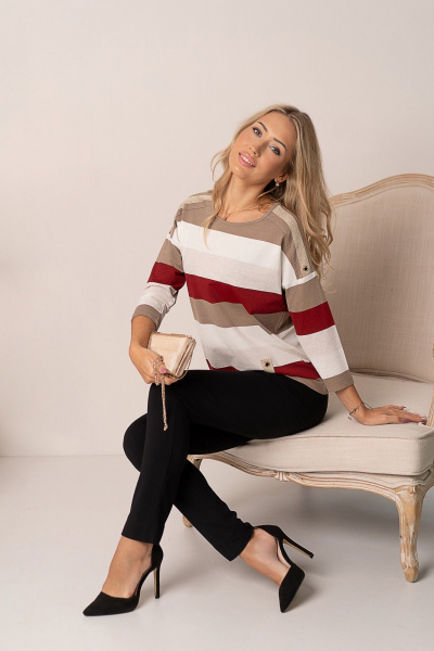 Джемпер свободного кроя из вискозы и трикотажа с рукавами 3/4 Nika.PL 030711 винный - фото 3