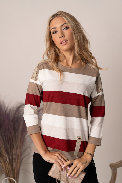 Джемпер свободного кроя из вискозы и трикотажа с рукавами 3/4 Nika.PL 030711 винный - фото 1