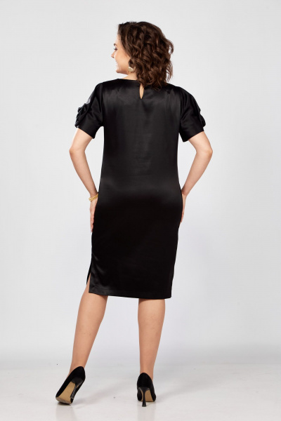 Платье-футляр с коротким рукавом и декоративной розой Rishelie 978 черный - фото 6