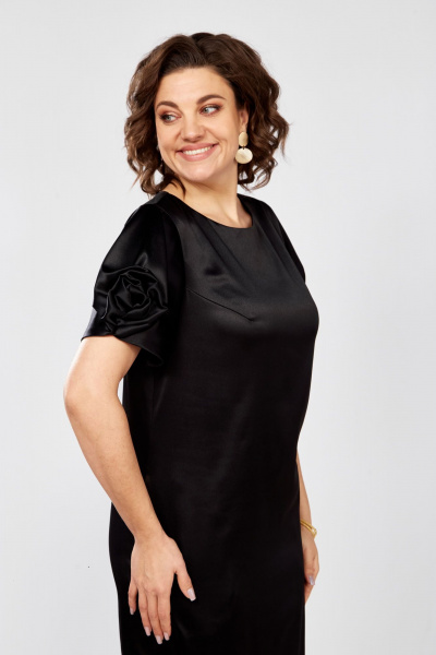 Платье-футляр с коротким рукавом и декоративной розой Rishelie 978 черный - фото 5