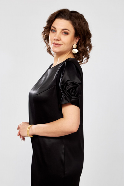 Платье-футляр с коротким рукавом и декоративной розой Rishelie 978 черный - фото 4