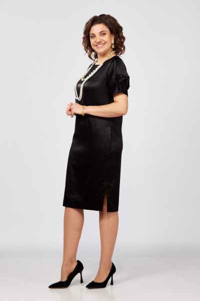 Платье-футляр с коротким рукавом и декоративной розой Rishelie 978 черный - фото 2