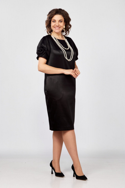 Платье-футляр с коротким рукавом и декоративной розой Rishelie 978 черный - фото 1