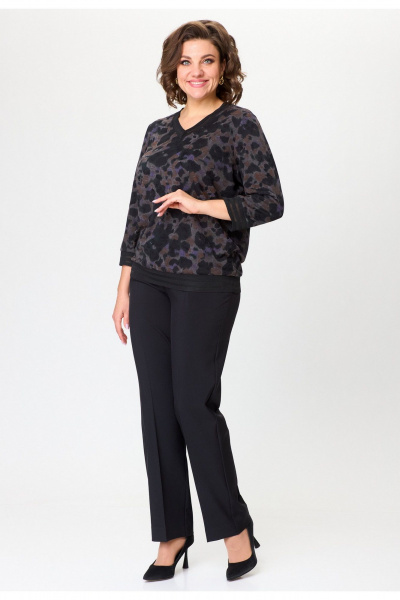 Блуза свободного силуэта из трикотажа с V-образным вырезом БелЭльСтиль 870-3_11_22 черный+сирень - фото 5