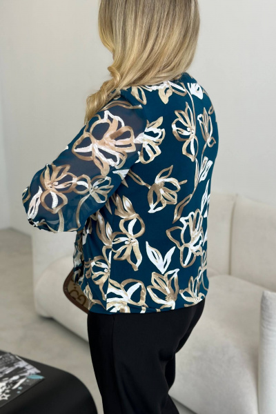 Блуза приталенная с подплечниками и wide резинкой LindaLux 483 изумрудный_бант - фото 8