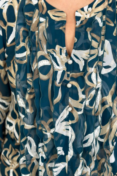 Блуза приталенная с подплечниками и wide резинкой LindaLux 483 изумрудный_бант - фото 5