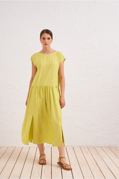 Платье желтое в стиле на каждый день из текстиля BURVIN 9565-81 - фото 1