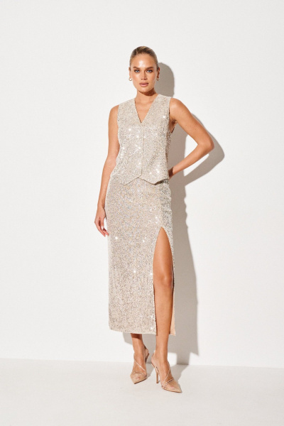 Бежевый миди юбка с пайетками, прямой силуэт Prestige 5342 золото - фото 2