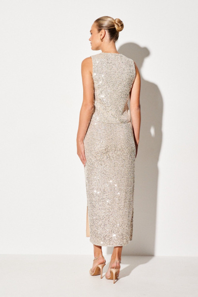 Бежевый миди юбка с пайетками, прямой силуэт Prestige 5342 золото - фото 4
