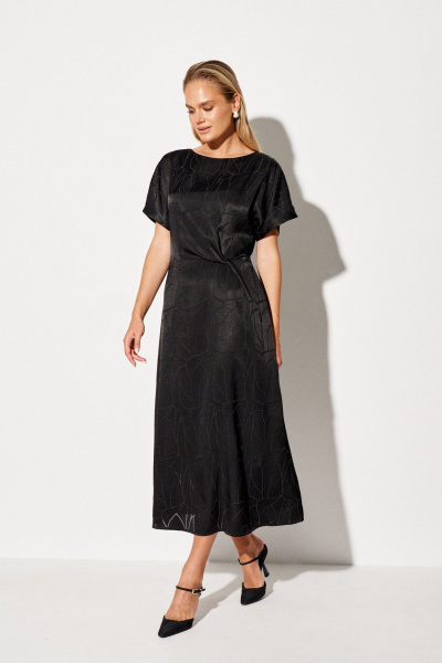 Черное прямое платье из текстиля с декоративными деталями Prestige 5344 черный - фото 2