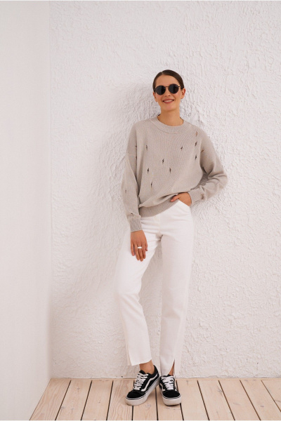 брюки белые из хлопка на каждый день из текстиля BURVIN 9610-11 - фото 4