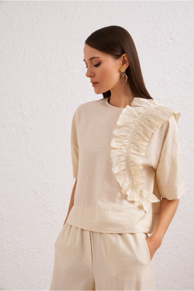 брюки бежевые свободные на каждый день из текстиля BURVIN 9615-11 - фото 3