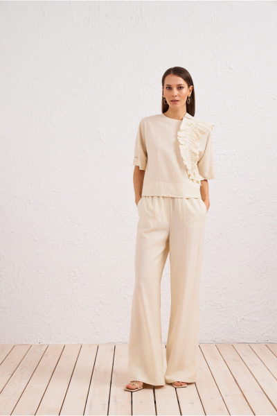 брюки бежевые свободные на каждый день из текстиля BURVIN 9615-11 - фото 2