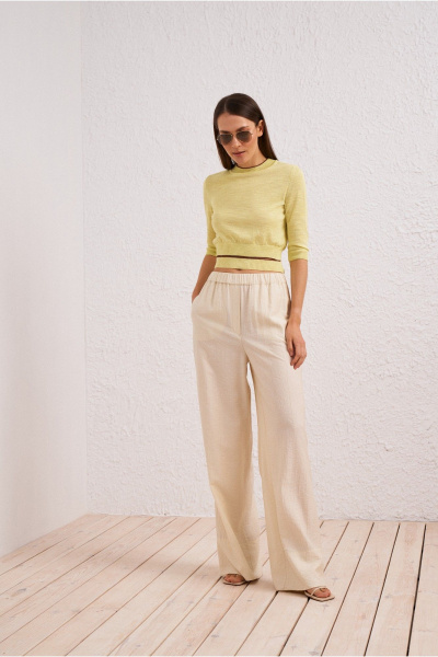 брюки бежевые свободные на каждый день из текстиля BURVIN 9615-11 - фото 1