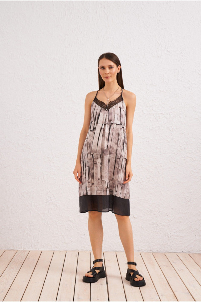 Платье на каждый день из текстиля, бежевое BURVIN 9618-81 - фото 1