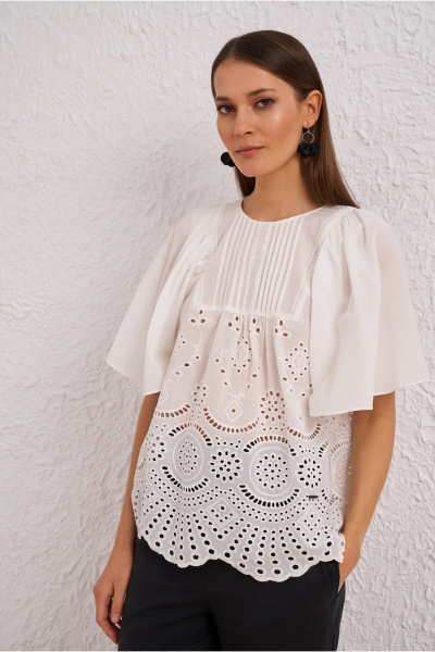 Блуза на каждый день из текстиля с коротким рукавом BURVIN 9619-51 - фото 1