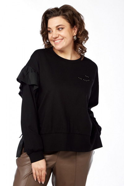 Джемпер свободного силуэта из трикотажа с рюшей и стразами Jurimex 3266 - фото 1