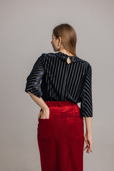 Юбка из вельвета миди с карманами и поясом для стильного лука Стильная леди 934 бордовый - фото 5