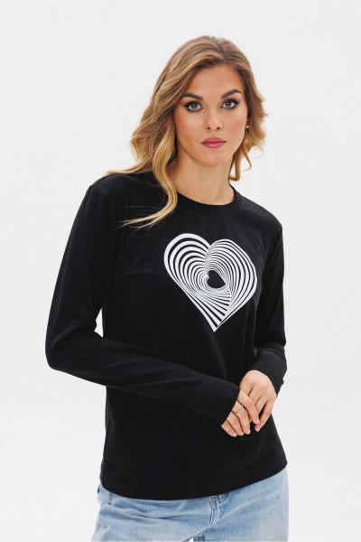 Лонгслив из трикотажа с принтом и черным, белым цветами PRATA wear S026 черный - фото 2