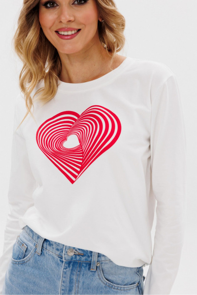 Лонгслив с принтом из трикотажа и хлопка в белых и красных оттенках PRATA wear S026 красный - фото 6