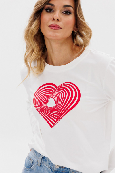 Лонгслив с принтом из трикотажа и хлопка в белых и красных оттенках PRATA wear S026 красный - фото 3