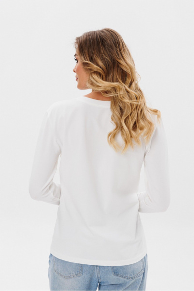 Лонгслив из трикотажа с принтом и бежевыми и белыми цветами PRATA wear S026 капучино - фото 6