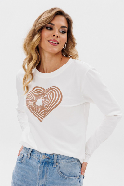 Лонгслив из трикотажа с принтом и бежевыми и белыми цветами PRATA wear S026 капучино - фото 4